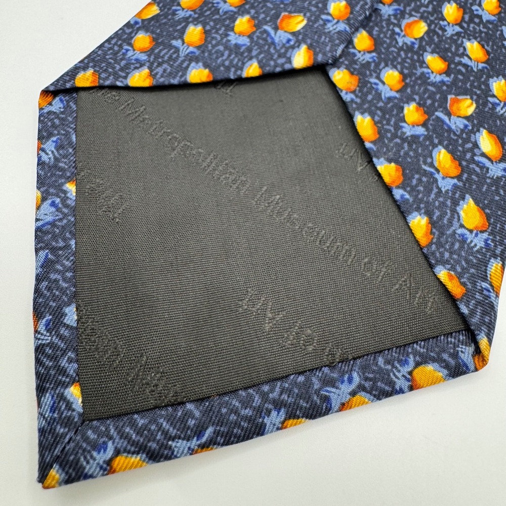 Metropolitan Museum‎ of Art Mens Silk Tie Navy Blue Orange Tulip Floral MMA - Picture 4 of 8